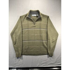 Oscar De La Renta Men's L 1/4 Zip Sweater Windowpane Plaid Olive Green Fall 2012